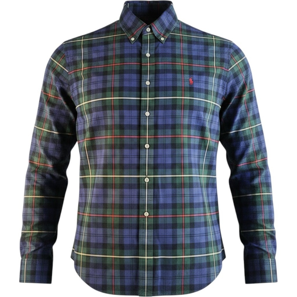 RALPH LAUREN Oxford Shirt Mens XL Button Up Green Blue Red Madras Plaid Red Pony